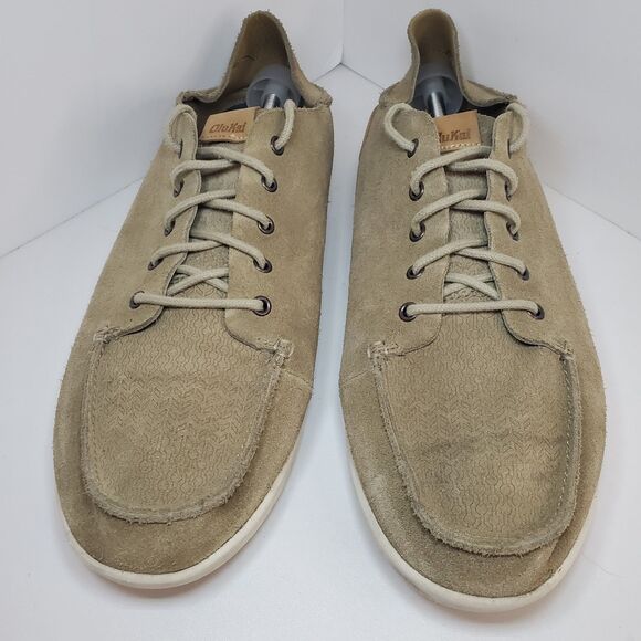 Olukai Nalukai KALA Tan Beige Leather Lace Up Loafer Shoes Men’s Size 13 main image 6